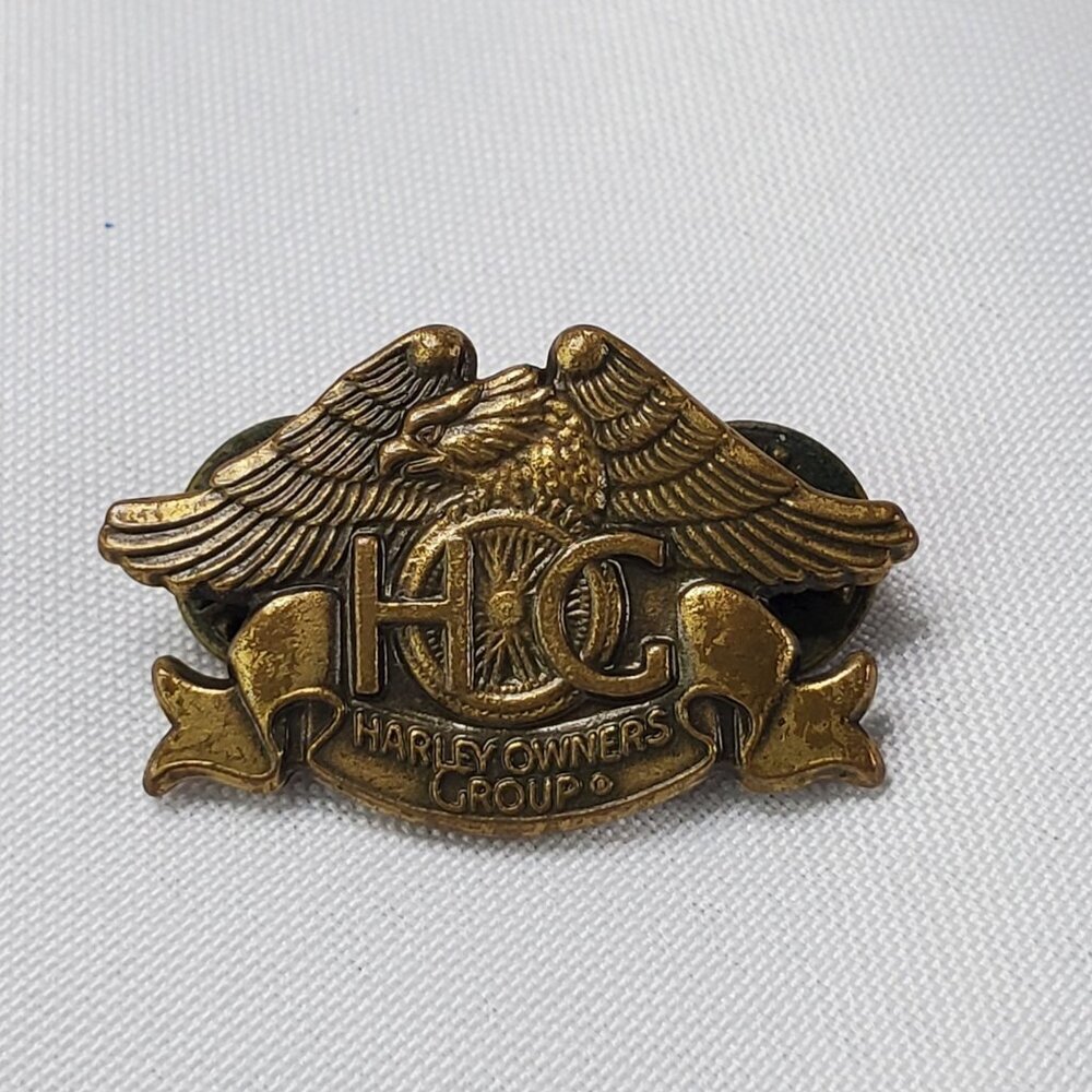 VTG Harley-Davidson H.O.G. 1993 Lapel Pin Brass Double Clutch Back Eagle Logo